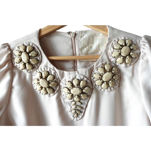 Vintage Top Womens Small Cream Pink Coquette Ivory Beaded Romantic Soft Girl - Picture 2 of 9